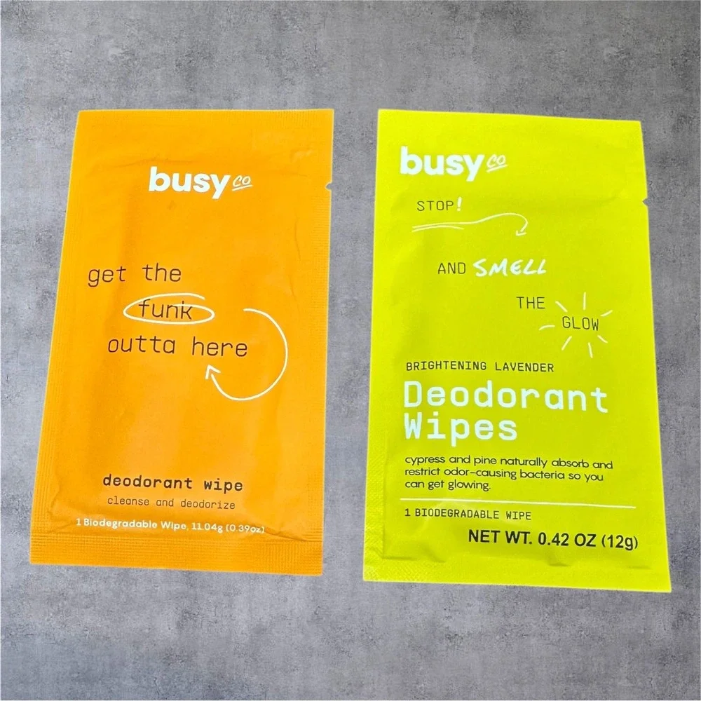 Busy Co Deodorant Wipes Unisex 9 Pack Orange Lime Green New Biodegradable Travel